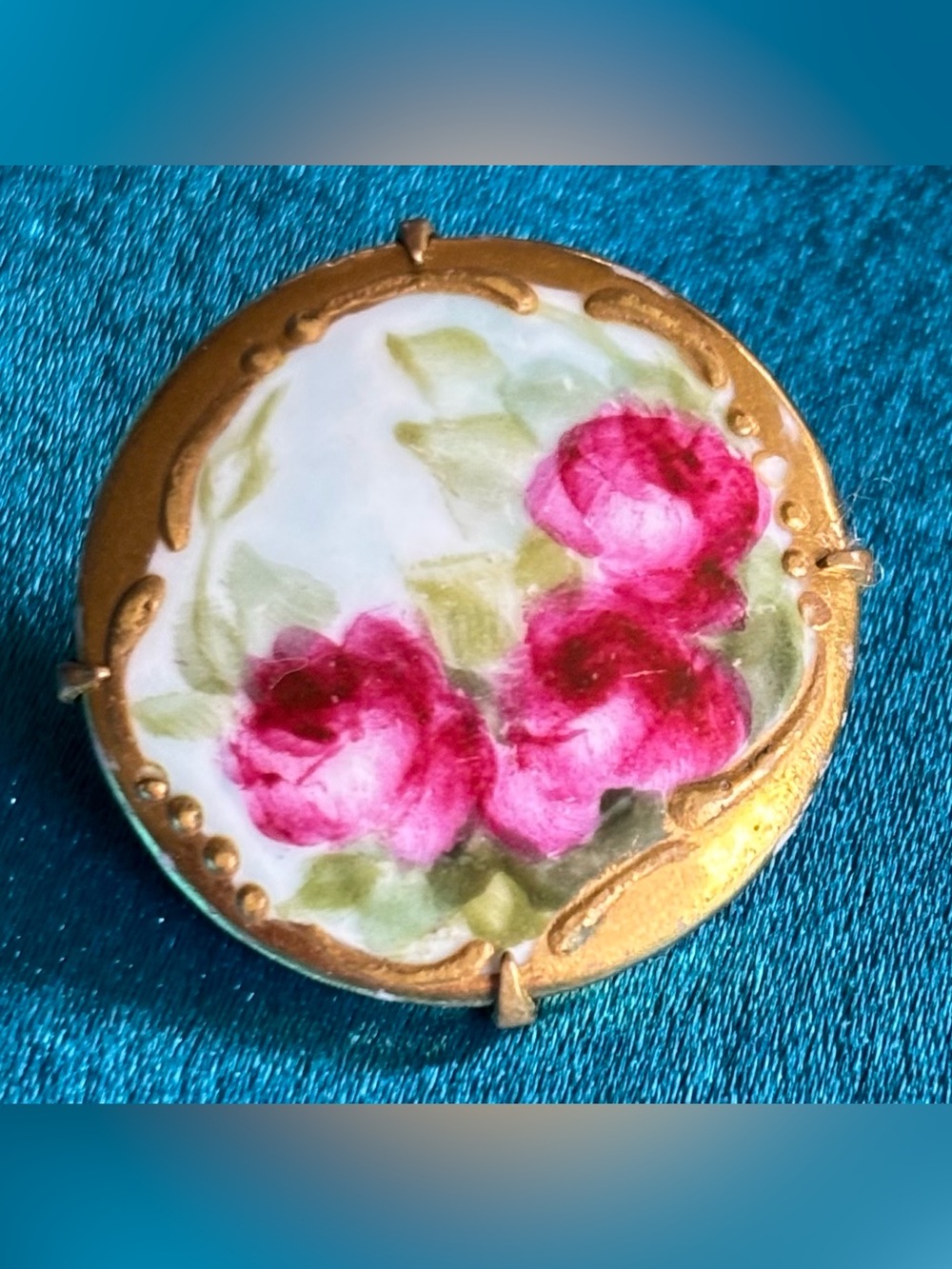 Gold-Tone Floral Porcelain Rose Brooch - Pink Roses